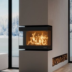 Insert à bois 3 vitres THERMOROSSI Panorama 5,7 kW – vue panoramique du feu
