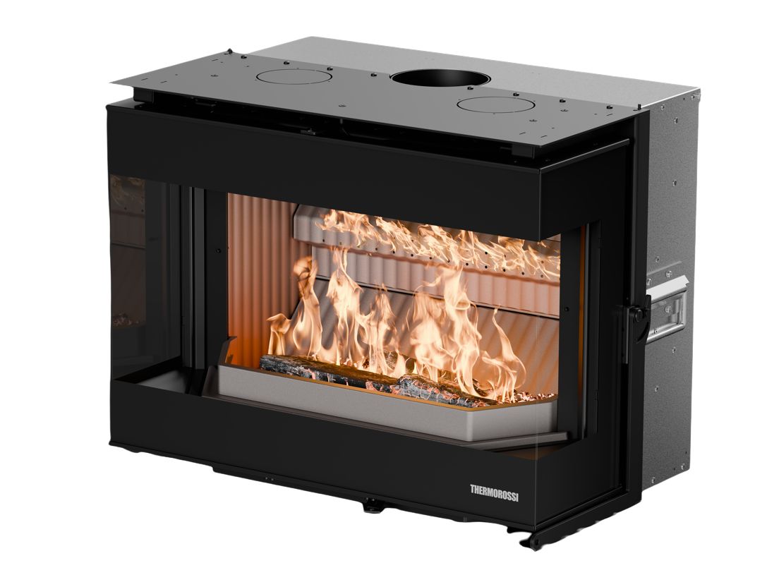 Insert à bois 3 vitres THERMOROSSI Panorama 5,7 kW – vue panoramique du feu – Image 2