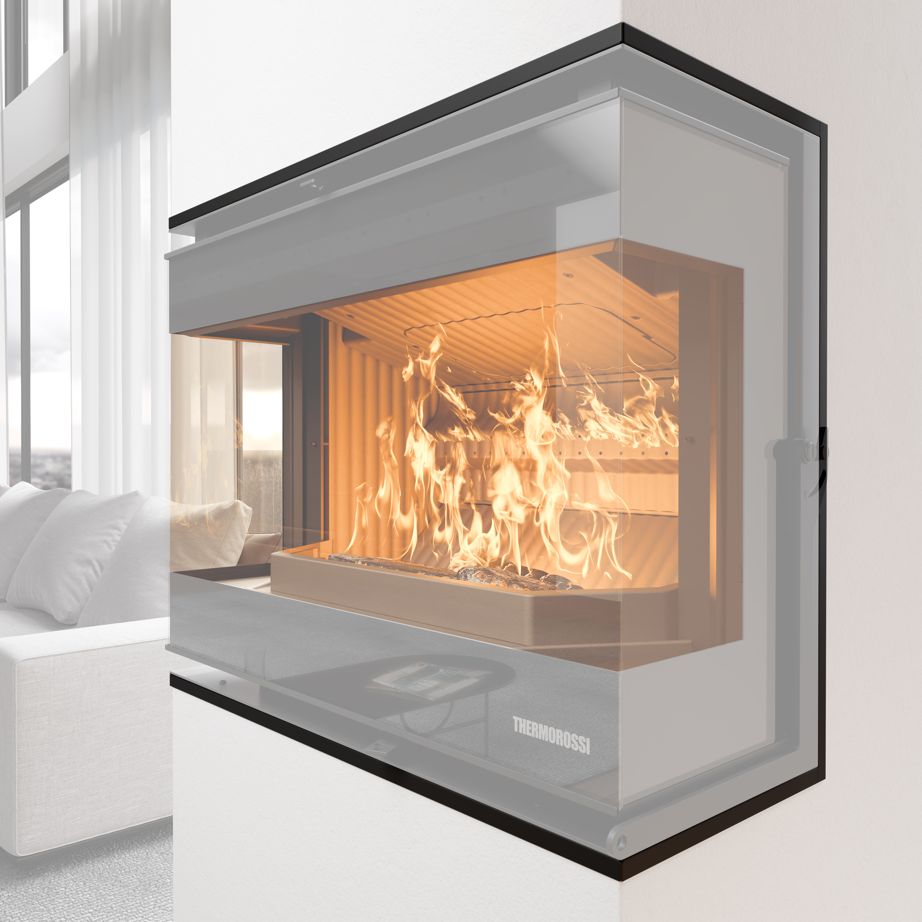 Insert à bois 3 vitres THERMOROSSI Panorama 5,7 kW – vue panoramique du feu – Image 7