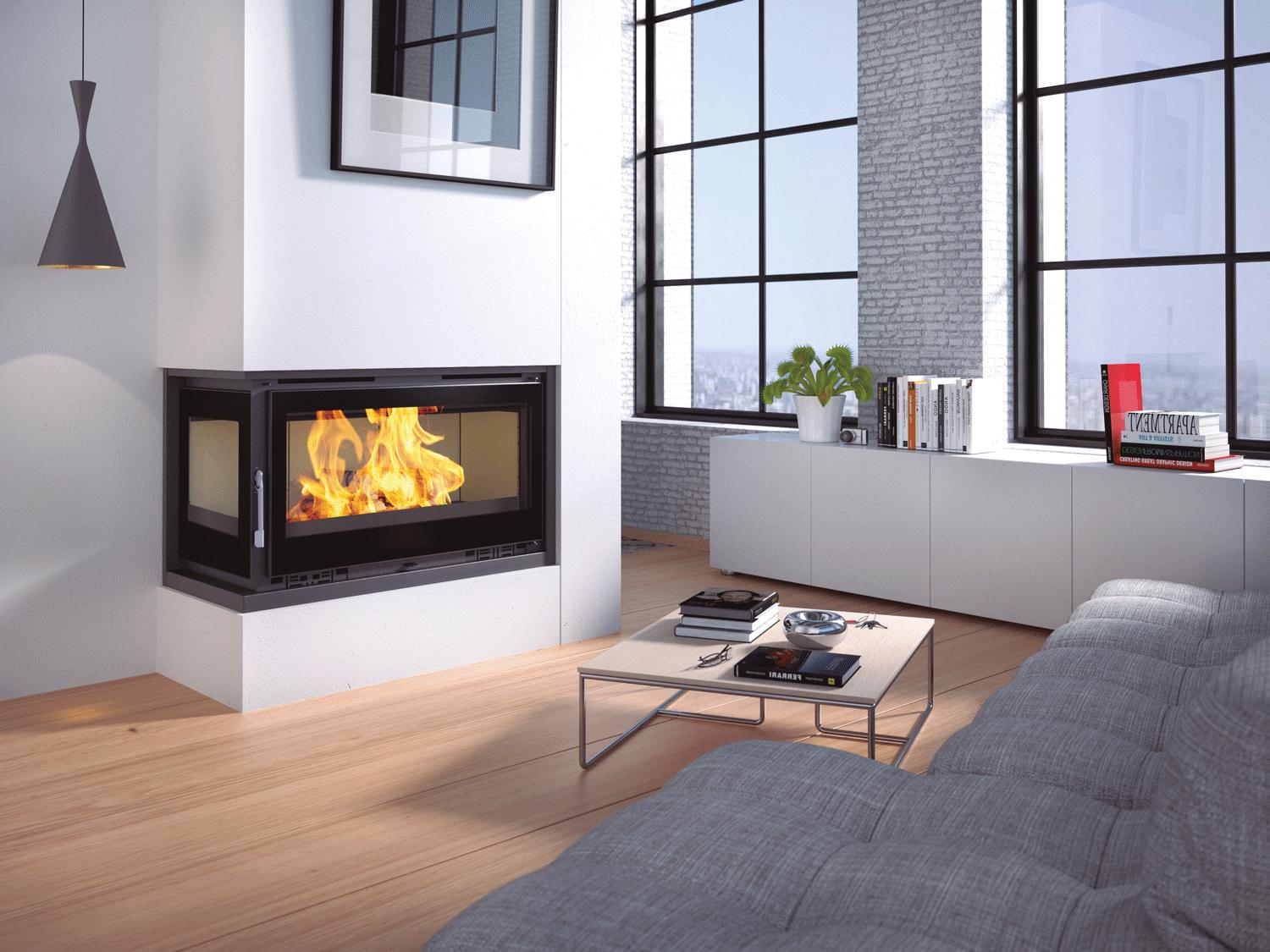 Insert à bois d'angle ventilé FIREMATIC Eden-I 13,3 kW – 2 faces, 4 sorties canalisables