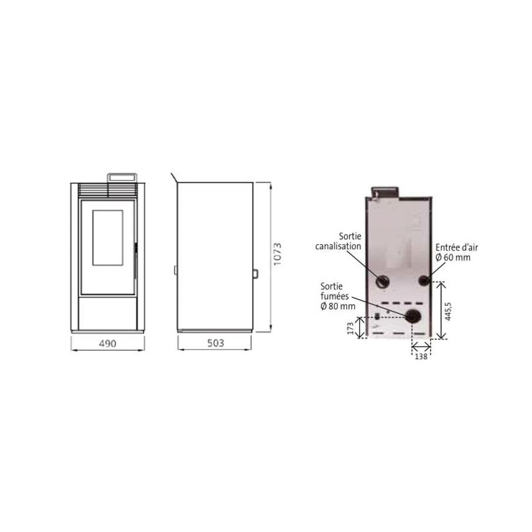 Pack poêle à granulés étanche INTERSTOVES Marina 14 kW + kit ventouse – réservoir 25 kg – Image 5