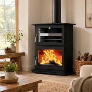 Poêle à bois d'angle avec four FIREMATIC Tucson 10,9 kW – four inox 4 étages