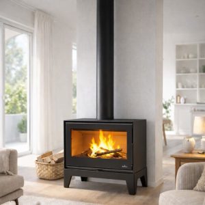 Poêle à bois ventilé sur pieds BRONPI Bimba 70 – 12 kW, bûches 65 cm, Flamme Verte 7*