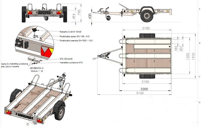 Remorque 3 motos UNITRAILER Moto 3/R – 3 rails, essieu à amortisseurs – Image 10